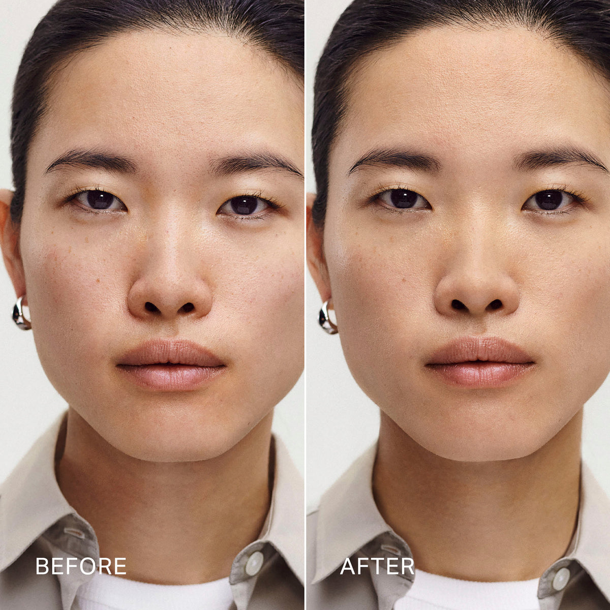 Master || Before, After of Ecru on model.